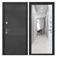 Входная дверь металлическая Интекрон Сицилия Remix ФЛ-613 черный (крашеный) / ФЛЗ-305 Лофт белый с зеркалом в пол (12 мм)