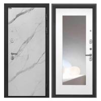 Входная дверь металлическая Интекрон Сицилия Remix цвет Мрамор Арктик / ФЛЗ-120М белая матовая с зеркалом (12 мм)