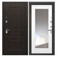 Входная дверь металлическая Интекрон Брайтон Тиковое дерево / ФЛЗ-120М белая матовая с зеркалом (12 мм)