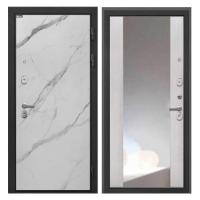 Входная дверь металлическая Интекрон Сицилия Remix цвет Мрамор Арктик / ФЛЗ-516 сосна белая с зеркалом в пол (12 мм)