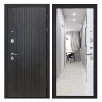 Входная дверь металлическая Интекрон Сицилия Remix цвет Лофт черный / ФЛЗ-305 Лофт белый с зеркалом в пол (12 мм)