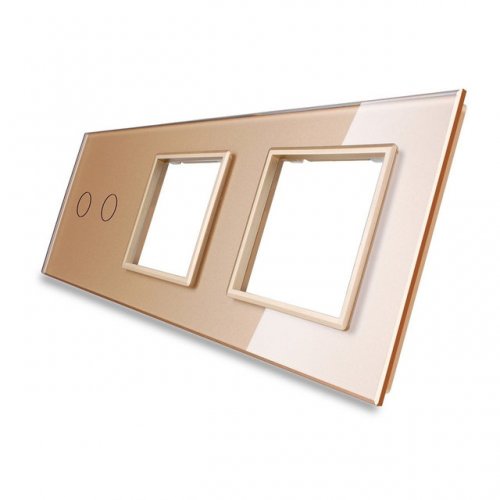 Стеклянная панель Livolo золотая для двухклавишного сенсорного выключателя и двух розеток C7-C2/SR/SR-13
