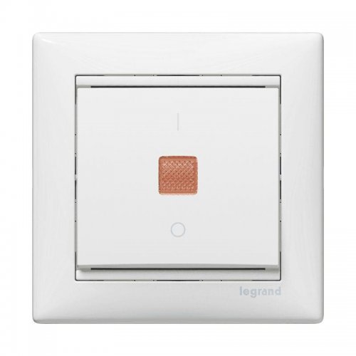 Механизм выключателя 1-кл. СП Valena 10А IP31 с зел. инд. бел. Leg 774410