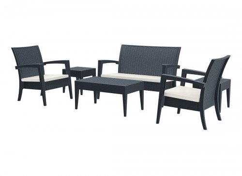 Кресло пластиковое плетеное с подушкой Miami Lounge Armchair антрацит