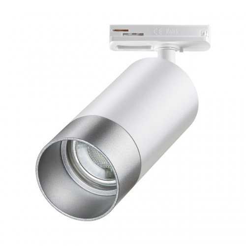 Трековый светильник для однофазного двухжильного шинопровода Novotech Port 370862 9W белый/серебро