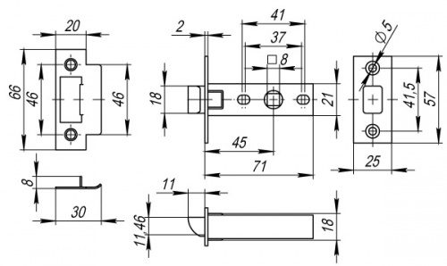 Защелка врезная Fuaro (Фуаро) Plastic P12-45-25 GP латунь