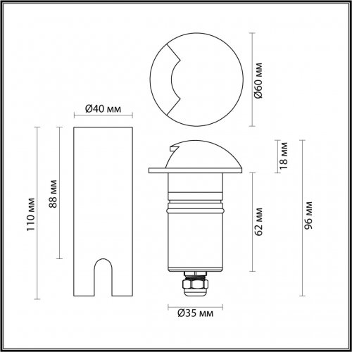 Встраиваемый грунтовый светильник Odeon Light Nature LED 3W 3000K 12V/24V WALD (нужен драйвер 357781/357782) черный, арт. 6662/1GL3
