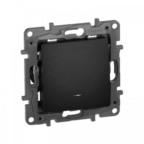 Механизм переключателя 1-кл. СП Etika Plus 10АX с подсветкой безвинт. зажимы антрацит Leg 672615