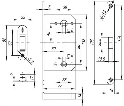 Защелка врезная Fuaro (Фуаро) Magnet M96WC-50 SN мат. никель