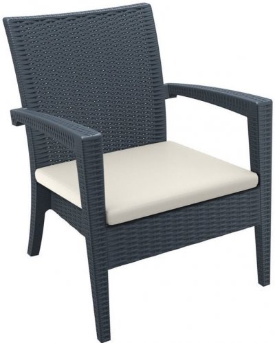 Кресло пластиковое плетеное с подушкой Miami Lounge Armchair антрацит