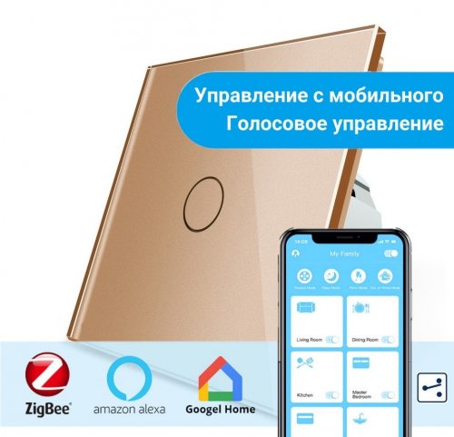 WiFi Сенсорный однолинейный проходной выключатель Livolo ZigBee (золото) VL-C701SZ-13