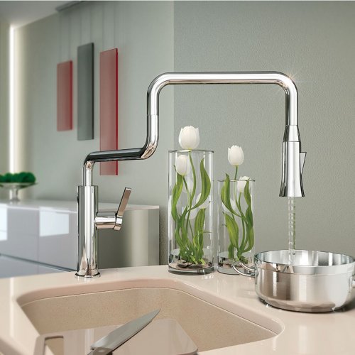 Смеситель Elghansa Cliq 56H7324 для кухни с раскладным изливом и выдвижной лейкой хром