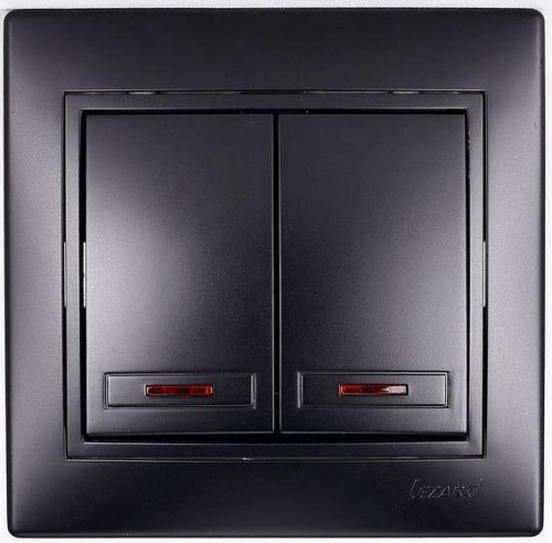 Выключатель 2-кл. СП Мира 10А IP20 с подсветкой черн. бархат LEZARD 701-4242-112