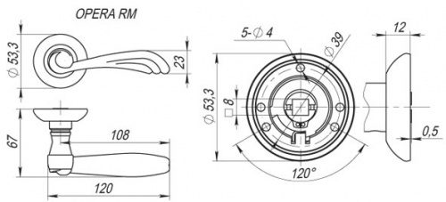 Ручка раздельная Fuaro (Фуаро) OPERA RM AB/GP-7