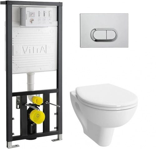 Унитаз подвесной Комплект Vitra S20 безободкоковый с инсталляцией, кнопкой, сиденьем м/лифт